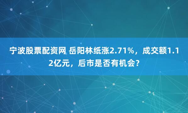 宁波股票配资网 岳阳林纸涨2.71%，成交额1.12亿元，后市是否有机会？